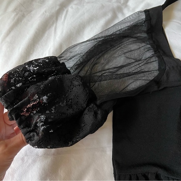 TEMPTED hearts lace puff sleeve organza baby doll top solid black size small - Picture 7 of 13